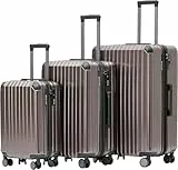 Münicase M816 TSA-Schloss, Dehnungsfuge, Teleskopgriff, Reisekoffer mit 4 Rollen, Hartschale (Coffee, 3tlg. Kofferset)