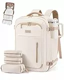 LOVEVOOK Handgepäck Rucksack Flugzeug 45x36x20, Reiserucksack Damen groß, Laptop Travel Backpack Women 17,3 Zoll, Wasserdichter Easyjet Carry On Luggage Cabin Bag für Business Reise Anzug, Beige