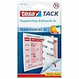 tesa doppelseitige Klebepads TACK XL / Transparente Klebestreifen zum Aufhängen an Wänden, Fenstern und Spiegeln / 1 x 36 Pads