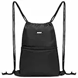 WANDF Rucksack mit Kordelzug Turnbeutel Sportbeutel Gym Bag Mit Aussentasche Verstellbar Tunnelzug Gymsack für Damen Herren Kinder mit Innentasche 11 Liter für Sport und Reisen (A - Schwarz)