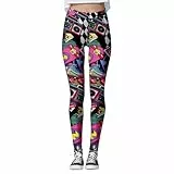 80er Jahre Outfit Damen Leggings, Neon Bunte Leggings Yoga Sporthose Glitzer Muster Leggins Aerobic Outfit 80er Yogahose Sport Gym Strumpfhosen für Party Karneval