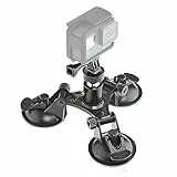 Mantona Saugnapfhalterung 3-Bein Grösse L (für GoPro Hero 11 10 9 8 7 6 5 4 3+, Session und andere kompatible Action Cams, inkl. hochwertigem Aluminium Kugelkopf, 3 Saugnäpfe)