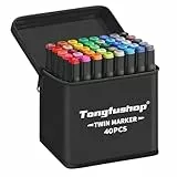 Tongfushop 40+2 Farben Filzstifte, Doppelte Spitze Marker Stifte Set, 2 Sekunde Schnell Trocknende Sketch Permanent Alkoholmarker mit Schwarzer Tragetasche und Abstandshalter für Malerei, Design