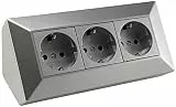 ChiliTec Steckdosenblock Ecksteckdose 3-Fach 230V Unterbausteckdose Mehrfachsteckdose für Küche Büro Werkstatt Silber Grau