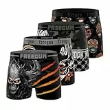 FREEGUN Boxershorts für Herren, Landschaft, weich & atmungsaktiv (4 Stück), Schwarz/Grau/Orange/Weiß, S