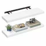 VASAGLE Wandregal, Schweberegal, Regalbrett, 20 x 80 x 3,8 cm, Wandboard für Bilderrahmen, Deko, Regal für Wohnzimmer, Arbeitszimmer, Küche, schneeweiß LWS028WE01-2J