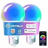 Alexa Glühbirne E27 7W 806LM ANTELA RGB 2700K-6500K Warmweiß Kaltweiß Licht Smart WLAN LED Dimmbare Birne Lampe, Kompatibel mit Google Home, Smart Life APP, 2 Stück