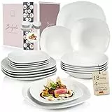 SÄNGER | Tafelservice Bilgola Weiß, 18-teiliges Geschirrset für 6 Personen mit Suppen-, Dessert-, & flachen Tellern aus Porzellan | PREMIUM COLLECTION