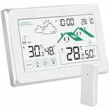 Wetterstation Funk mit Außensensor, Wettervorhersage/Thermometer/Funkwetterstation/Digitaluhr/LCD Touchscreen/DCF Funkuhr für Temperatur und Feuchtigkeitsüberwachung Innen/Außen