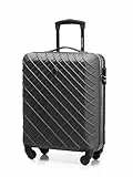 WITTCHEN Reisekoffer Handgepäck Kabinengepäck Rollkoffer Hartschale aus ABS mit 4 Spiner Rollen Zahlenschloss Teleskopgriff Classic line Größe M Schwarz