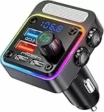 ORIA Bluetooth FM Transmitter Auto, 66W Bluetooth 5.3 Adapter, PD 36W & QC3.0 18W Schnelles Autoladegerät, 5-farbiges Umgebungslicht, HiFi-Bass-Sound, Freisprechen, Unterstützt U-Disk