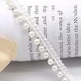 Anevous 3 Yards Spitzenband mit Perlen, Perlenbesatz Spitze Borte, Perle Zierband Spitzenband für DIY Kostüme Nähen Basteln, Hochzeitskleid, Spitzenapplikation,Weiß