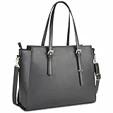 NEWHEY Handtasche Damen Shopper Damen Große Grau Gross Laptop Tasche 15.6 Zoll Elegant Leder Umhängetasche für Büro Arbeit Schule
