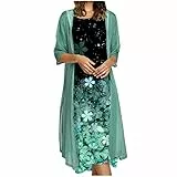 MICKURY Elegante Kleider Damen,Kleid Langarm festlich,elegant Abendkleider,weisses Kleid,lagenkleid,meerjungfrau brautkleid,landhauskleid,maxikleid weiß,rockige Kleidung,rüschenkleid(Grün-d,3XL)