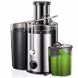 QCen Entsafter, Zentrifugal-Entsafter mit 76MM-Einfüllschacht, leicht zu reinigen, Edelstahl, lebensmittelecht, ideal für Obst und Gemüse(Sliver, 500W)