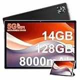 FACETEL Neueste Android Tablet 10 Zoll Mit Octa-Core Ultraschnell PC, 14GB RAM + 128GB ROM (TF 1TB) | 2.4G+5G WiFi | 8000mAh | FHD | 5MP+8MP | 1280 * 800 | Bluetooth 5.0 |,Tablet mit Case, Schwarz