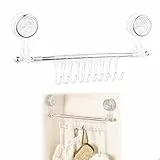 fuxunamz Hakenleiste Küche ohne Bohren, 33cm Küchenleiste mit 10 Beweglicher Haken, Abnehmbare Hakenleiste Selbstklebend mit Saugnapf für Küchenutensilien, Kochgeschirr, 1-Minuten-Installation.