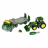 Theo Klein 3908 Transporter mit John Deere Traktor I Schraubset inkl. Schraubendreher I Maße: 36 cm x 10,50 cm x 17 cm I Spielzeug für Kinder ab 3 Jahren