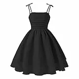JiAmy Mädchen Kleider Ärmelloses Kinderkleider Sommer Kleid Mädchen Swing Trägerkleid Kinder A-Linie Freizeitkleid Einfarbiges Neckholderkleid für 9 Jahre,Schwarz