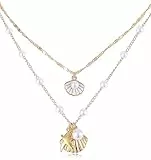 ValueBargain Muschel Schmuck, Muschelkette Damen mit Mehrfachanhängern – Muschel Kette Boho Beach Halskette aus splitterfestem Acryl & Glitzerperlen für Damen Alltagsträgerin bis Festtagslook