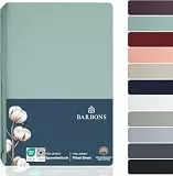 BARBONS Spannbettlaken 140x200cm - 100% Baumwolle Spannbetttuch Oeko-TEX Zertifiziert Bettlaken Jersey Bettwaren und Bettbezug für Boxspringbett und Dicke Matratzen bis 27 cm - Grün 140 x 200