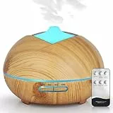 Bigqin Aroma Diffuser 500ML, Diffusor für Ätherische Öle, Aromatherapie Luftbefeuchter mit Timer für Raum, Yoga, SPA, 14-Farben-LED, Fernbedienung, Leichte Holzmaserung