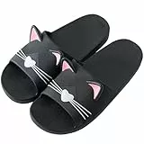 Acfoda Katzen Hausschuhe Frauen Sommer Antirutsch Dusch Badeschuhe Damen Badelatschen Slip On Pantoletten Weiche, 37/38 EU, Schwarz,Herstellergrösse:38/39