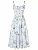 SCARLET DARKNESS Damen Freizeit Maxikleid Elegant mit Schnürung Gesmokt Sommerkleid Blau-Lila Blumen XL