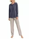 CALIDA Cotton Special Pyjama, Schlafanzug, lang Damen, weich, pflegeleicht, elastischer Hosenbund Graystone 44-46