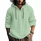 Leinen Hemd Leinenhemd Herren Langarm Baumwolle Leinen Hoodie Mit Kapuze Sommer Leicht Button Down Freizeithemden Leinenbluse Kurzarm Sommerhemd Grün 3XL