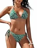 UMIPUBO Bikini Damen Set Sexy Zweiteiler Bademode Triangel Neckholder Verstellbare Bikinioberteil Niedrige Taille Tanga Bikinihose Badebekleidung(Grün,L)