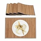 Relaxdays Tischset, 4er Set, Bambus, Stoffrand, rutschhemmend, 45x30 cm, Teller, Esstisch, eckiges Platzset, Natur