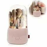 LOMUG Makeup Brush Holder, Make up Organizer, 360° Drehbar Kosmetik Organizer mit Deckel Make up Pinsel Aufbewahrung Organizers Lippenstift Etui Schminke Pinselhalter für Schminktisch Schlafzimmer Bad