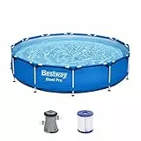 Bestway Steel Pro Frame Pool Set, rund, mit Filterpumpe 366 x 76 cm, 56681, Blau, Ø 366 x 76 cm