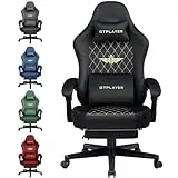 GTPLAYER Gaming Stuhl Stoff Gaming Chair Ergonomisch Bürostuh PC Stuhl, 150kg Belastbarkeit, Verstellbarer und Drehbarer Schreibtischstuh mit Federsitzkissen und Fußstütze, Schwarz
