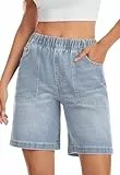 Alaster Queen Bermuda Shorts Damen Sommer Mode Kurze Hose Damen Shorts Freizeit Bermuda Elastischer Bund Denim Himmelblau L
