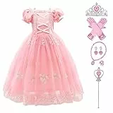 FYMNSI Mädchen Prinzessin Kostüm Kleid mit Zubehör Kinder Fasching Karneval Geburtstag Party Cosplay Märchen Verkleidung Halloween Weihnachten Kinderkostüme Abendkleid Hellrosa 4-5 Jahre