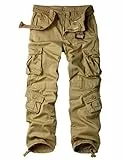 Ycfish Damen Hosen Cargo Hose Multi Taschen Wanderhose Workwear Reißverschluss Armee Militär Outdoorhose Relaxed-Fit Trekkinghose Cargohose Khaki 8-Tag 38