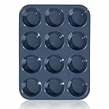 SUPER KITCHEN Große Muffinform aus Silikon für 12 Muffins, Antihaft Muffinblech Antihaftbeschichtet Backblech Backform für Cupcakes, Brownies, Kuchen, Pudding 33 x 25 x 3 cm (Grau)