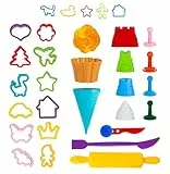 GenioKids Knete Zubehör Knetwerkzeug Zaubersand - 32 Stück Sandspielzeug Set Strandspielzeug Knetmasse Plastilin Werkzeug für Kinder, Mädchen und Jungen (New)