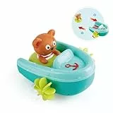 Hape Schlauchboot mit Rückziehmotor - Badewannenspielzeug, Pull-Back Boot und schwimmender Teddybär, Badespielzeug für Kleinkinder ab 18 Monaten