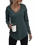 Cuptacc Damen Strickpullover Hoodie Sweatshirt Damen Langarmshirt Pullover Sweatshirt Dunkelgrün XL
