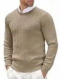 COOFANDY Pullover für Herren Zopfmuster Pullover mit Rundhals Kragen Slim fit Langarm Winterpullover Kamel L