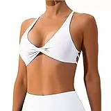 Vertvie Sport BH Damen Rückenfrei Tiefe V Ausschnitt Sexy Yoga Bra Gepolstert Bustier Push up Bralette Twist vorne Gym Workout Fitness(1pc: Weiß,S)