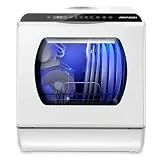 AIRMSEN Mini Geschirrspüler Tischgeschirrspüler mit 5+1 Programme 5L Wassertank, 2 Wege Wasserversorgung, Touch Control & LED-Display, Geeignet für Hausküchen, Wohnungen, Schlafsäle (Weiß)