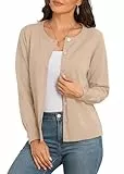 PrinStory Strickjacken Für Damen Leichte Cardigan Mit Rundhalsausschnitt Pullover Button Down Klassische Strickwaren Outfit (Khaki, M, Mittel)