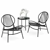SONGMICS Balkonmöbel, 3er Set, Gartenmöbel-Set, aus PE-Polyrattan, Outdoor, mit Tisch, 2 Stühlen, für Terrasse, Garten, Balkon, tintenschwarz GGF021B01