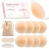Septeamay Premium Nippelpads, Selbstklebende Nipple Cover für Damen, Dünne Selbstklebende Nipple Pads [8cm] Waschbar & Wiederverwendbar, Hypoallergenic Brustwarzenschutz Silikon mit Tasche - 8 Stück