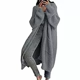 Generisch Strickjacken für Frauen Cardigan Damen Lang Strickjacke Pullover Schwarz Elegant Oversize Casual Offene Grau M