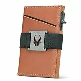 DONBOLSO Slim Wallet Las Vegas I Minimalistisches Kartenetui I Kompaktes Herren Portemonnaie aus Leder I RFI Schutz I Push Up Kartenhalter mit Vordertasche für Cash & Scheine Riemen - Nappa Braun